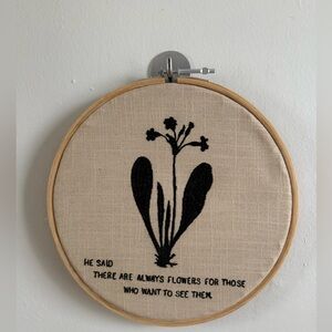 Black Botanical Embroidered Hoop Wall Art